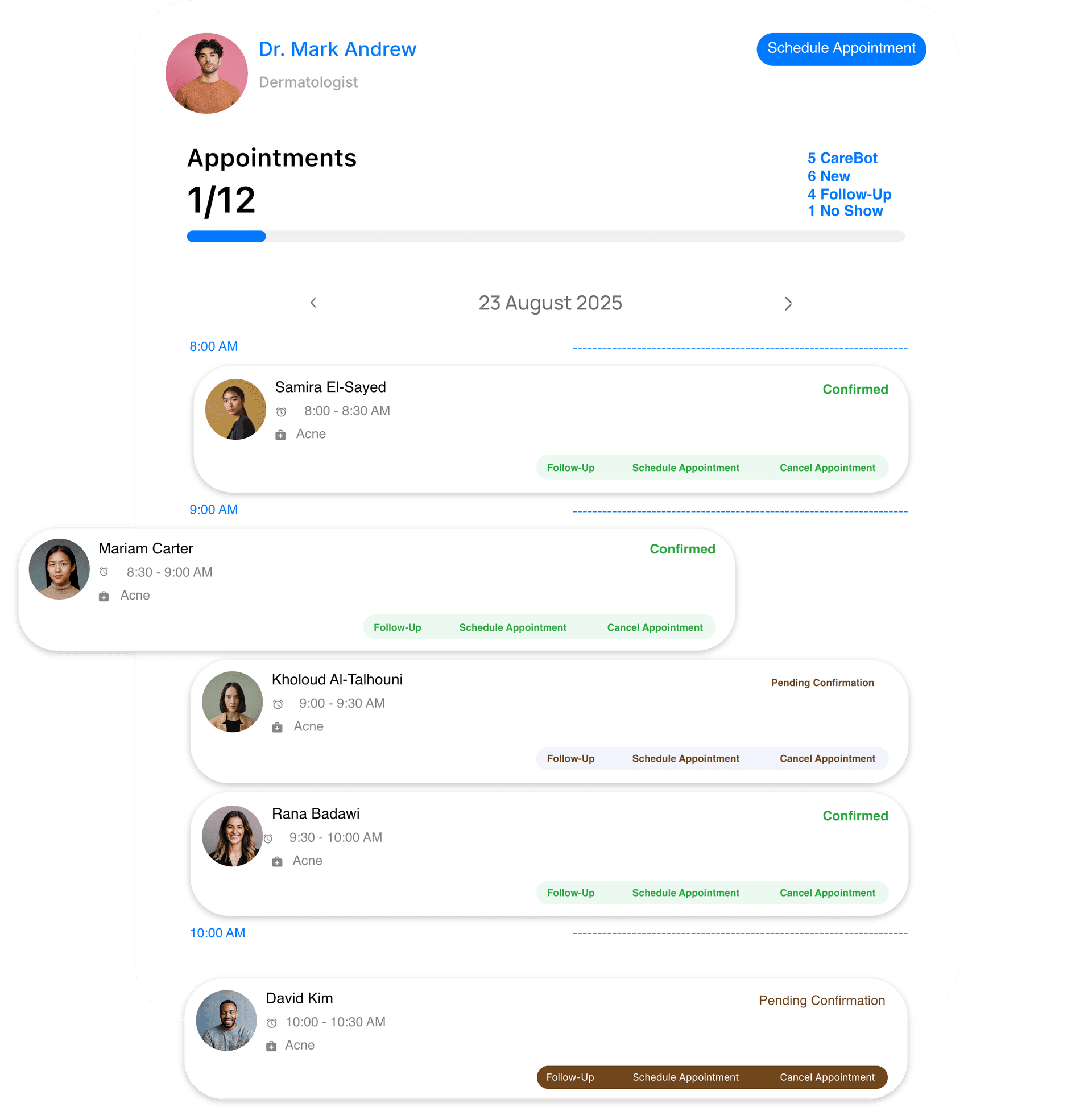 CareBot scheduling dashboard